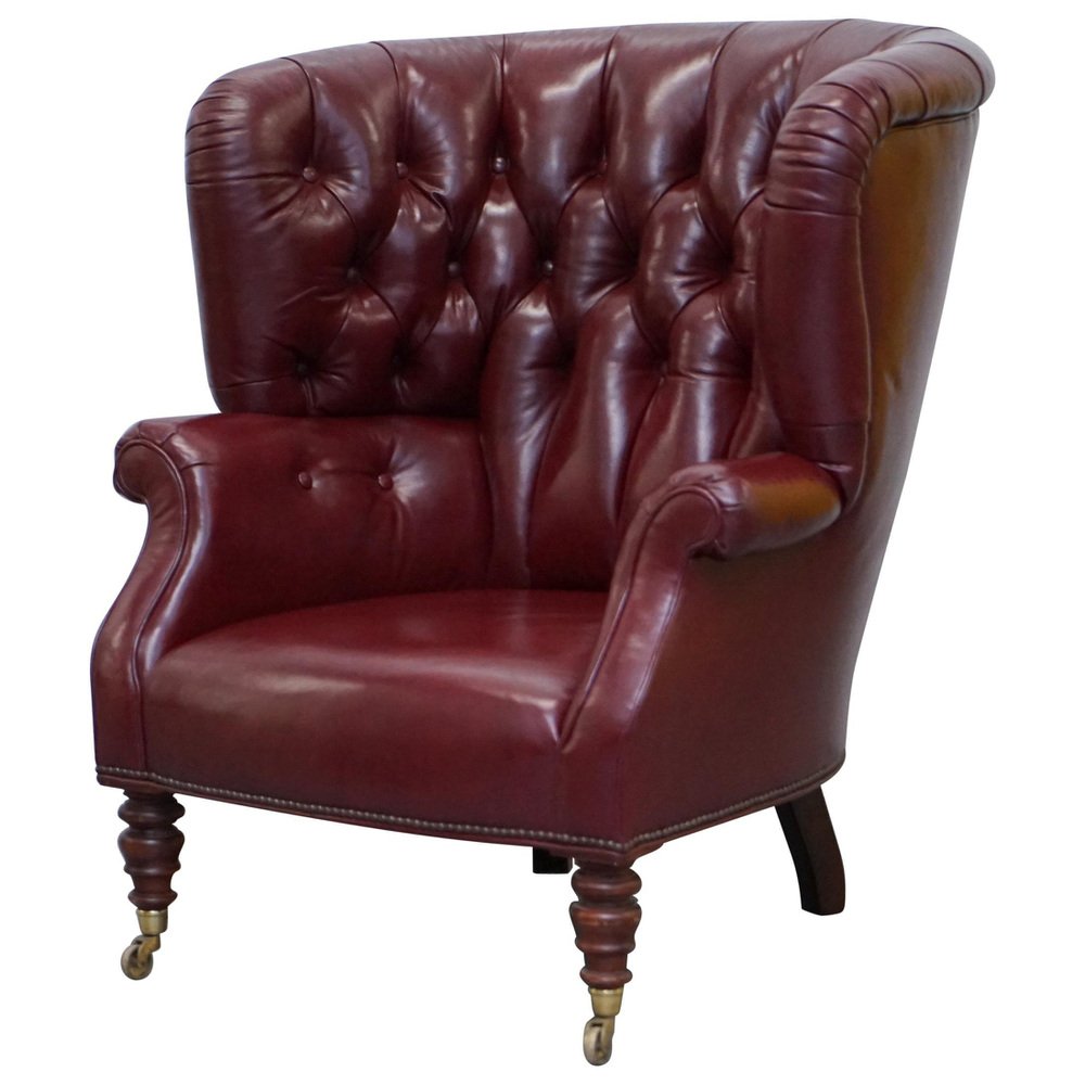 oxblood leather chesterfield barrel armchair GZP-1013634
