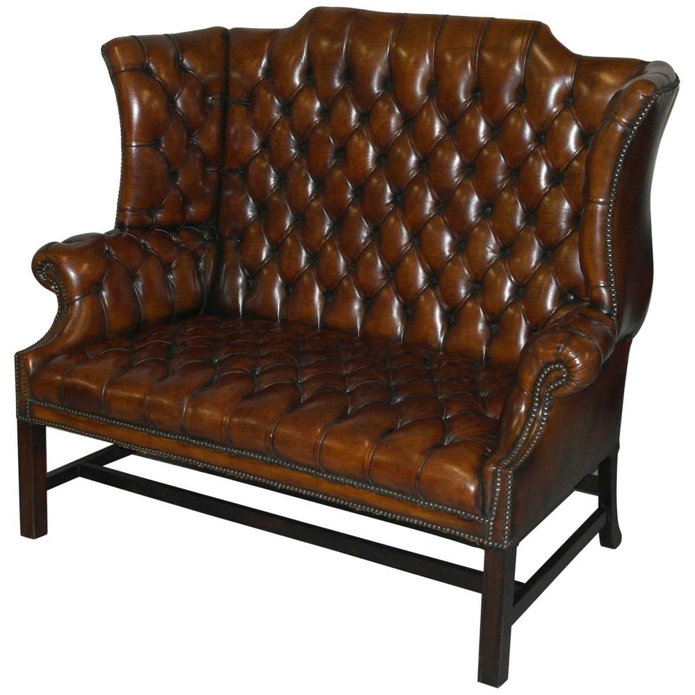 chesterfield hand dyed wingback leather two seat sofa GZP-1013681