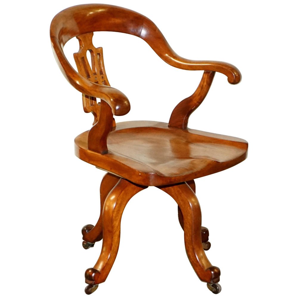 solid walnut sculptural captains armchair 1860s GZP-1013701