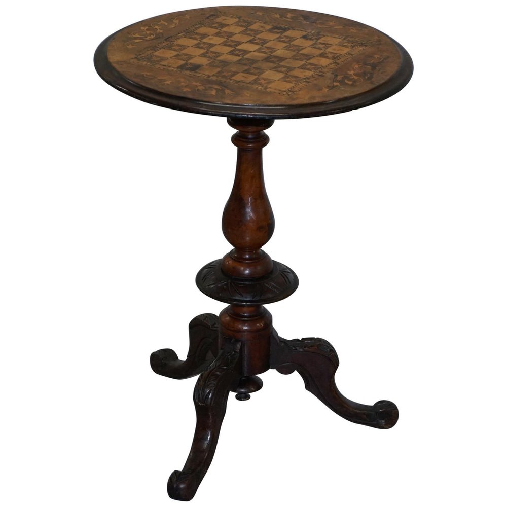 inlaid walnut and hardwood game table with tripod base 1880s GZP-1013729
