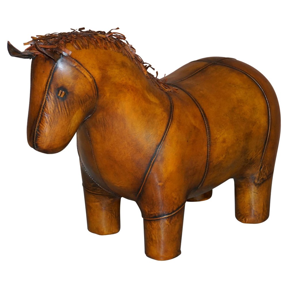brown leather horse pony footstool ottoman GZP-1013986