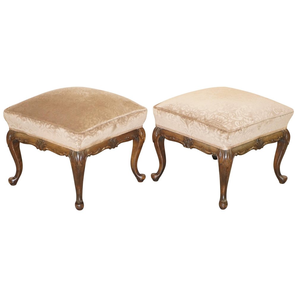 antique victorian carved hardwood footstools 1860s set of 2 GZP-1014067