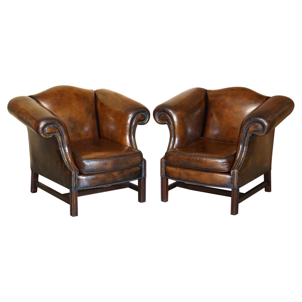 hand dyed brown leather club armchair GZP-1014085
