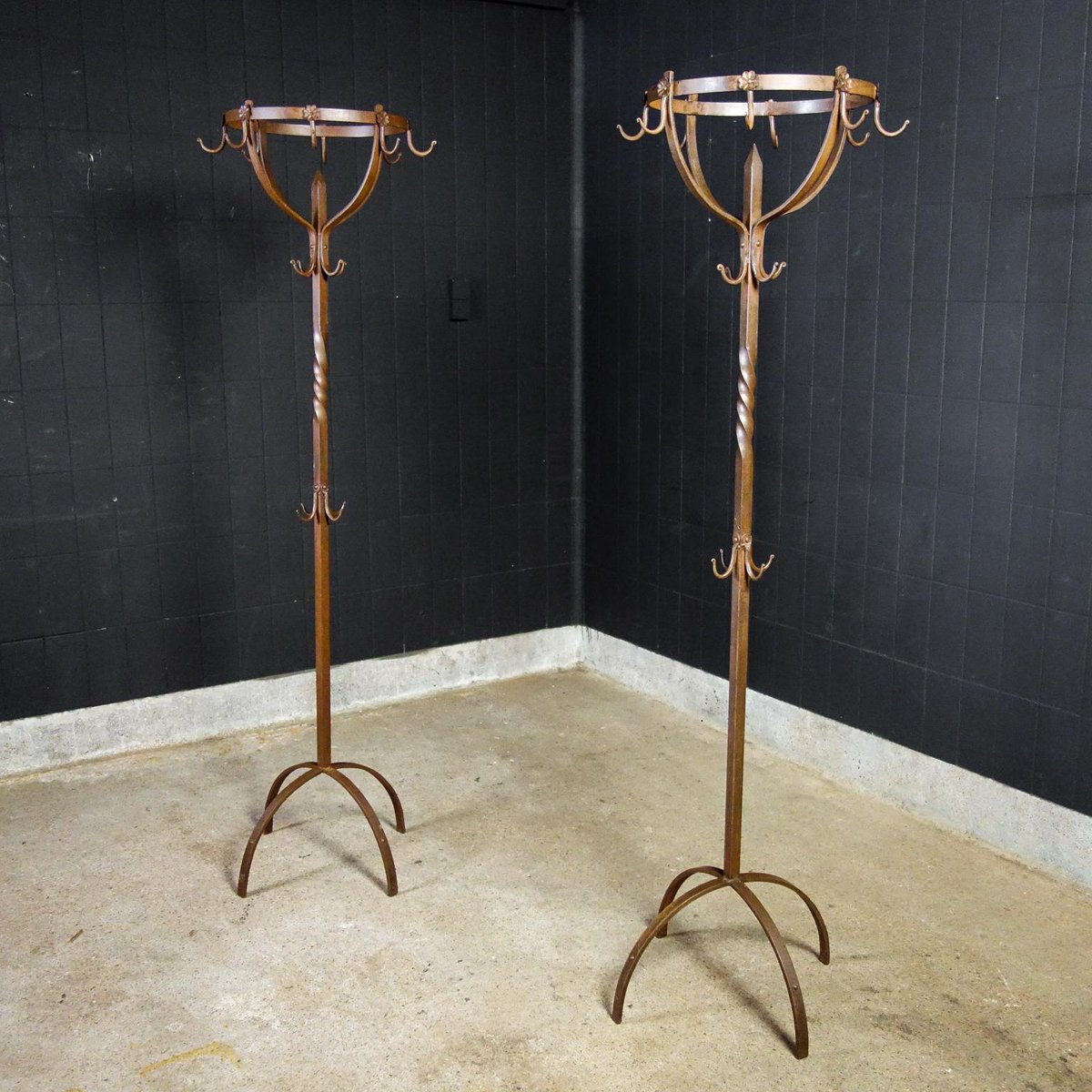 Brocante Wrought Iron Standing Coat Racks, 1920s, Set of 2 for sale at