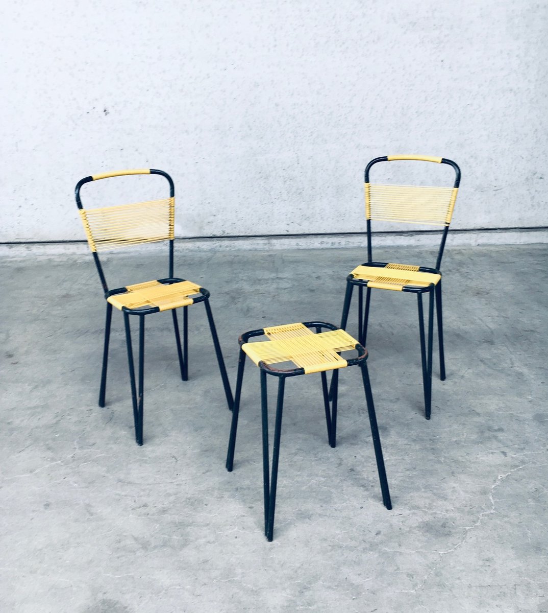 belgian spaghetti chair stool set 1950s set of 3 RQV-1016282
