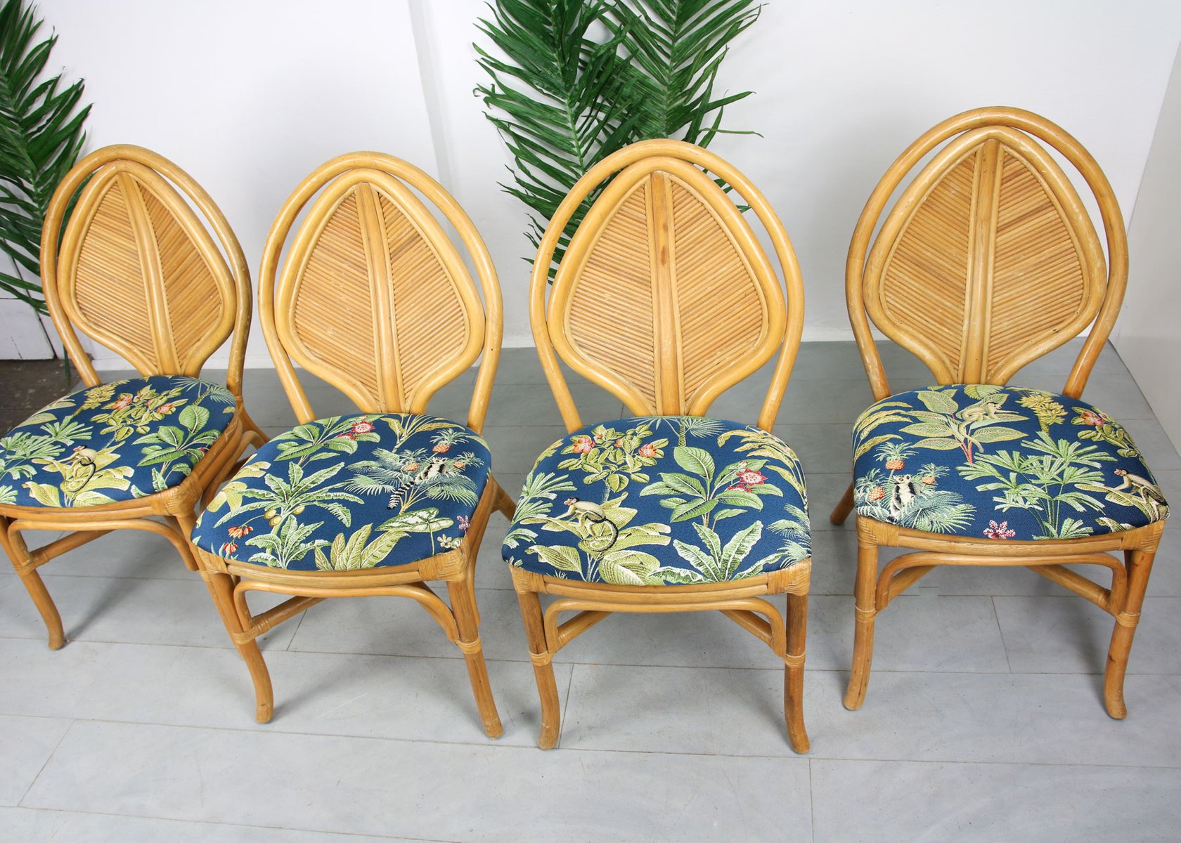 Vintage French Rattan Jungle Chairs, Set of 4 for sale at Pamono