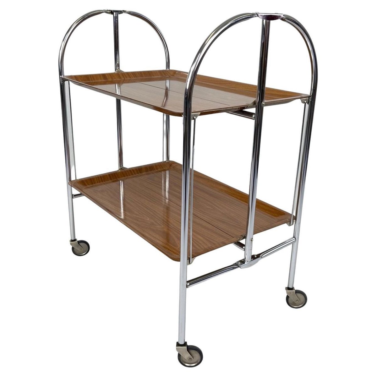 chrome and plywood folding serving trolley 1950s TZ-1017891