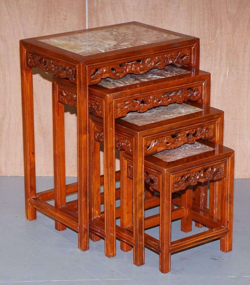 chinese style hardwood nesting tables with marble top set of 4 ZSY-1019888