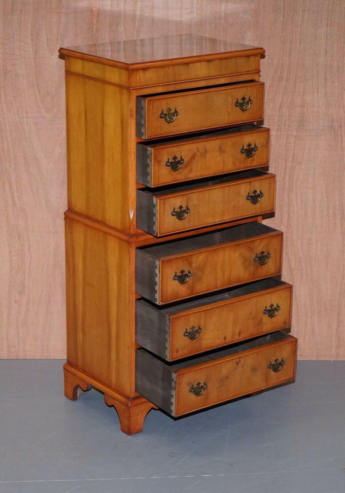 Burr Yew Wood Tallboy Chest of Drawers for sale at Pamono