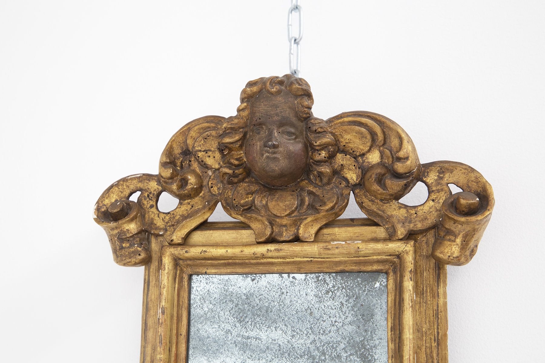 Antique Italian Wall Mirror in Painted Golden Wood for sale at Pamono
