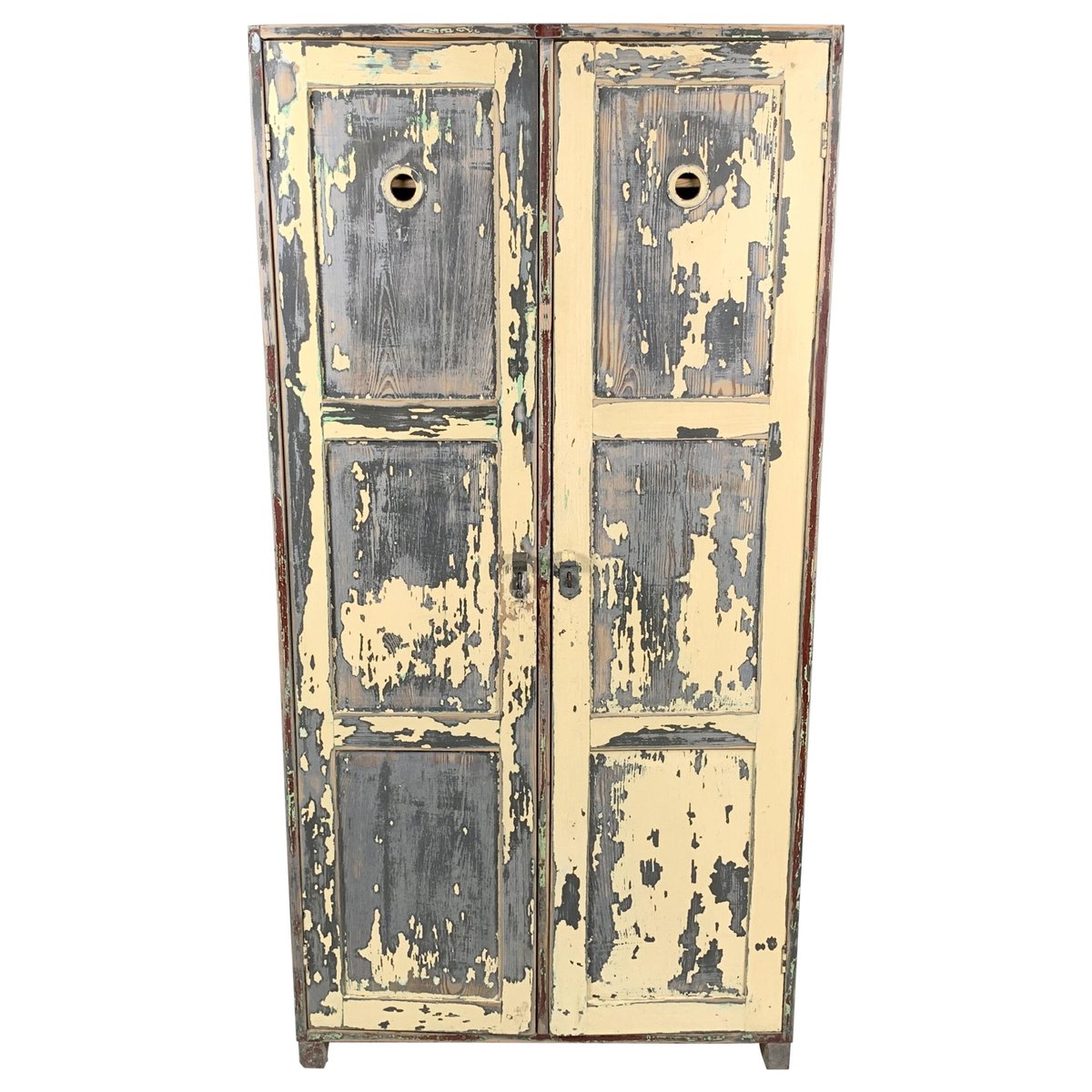 vintage industrial wooden wardrobe in original paint 1930s TZ-1020488