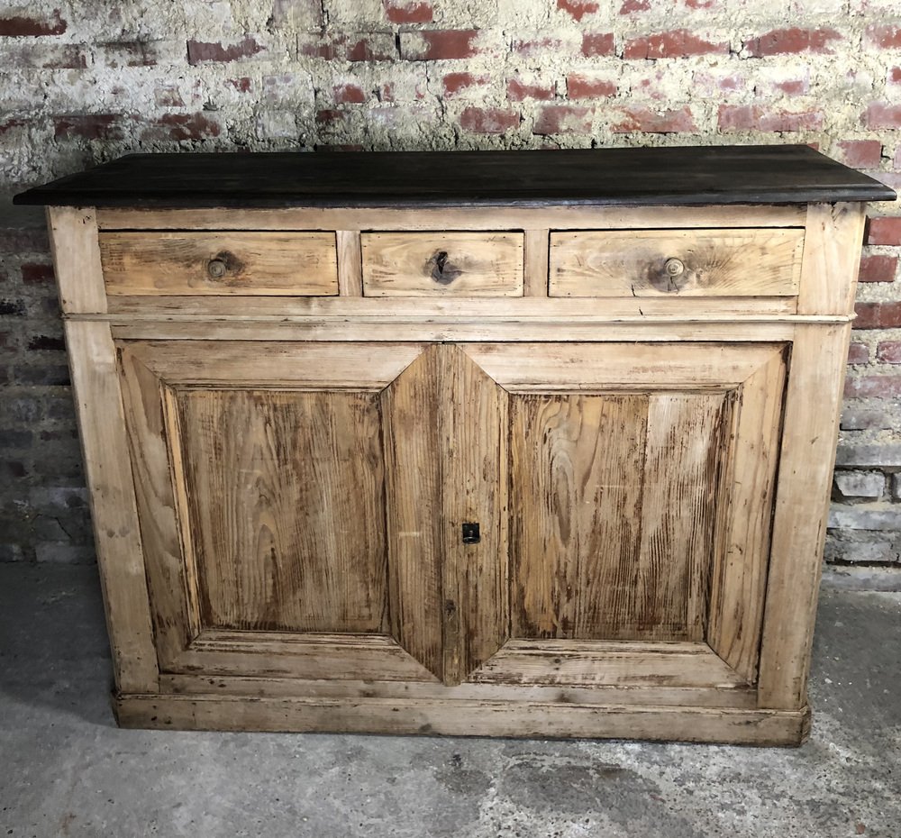pitch pine buffet or storage cabinet with waxed blackened wood top 19th century RWZ-1021404