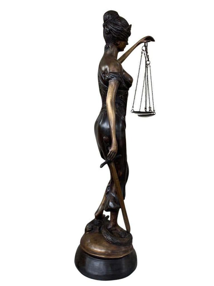 Bronze Lady Justice Statue with Scales, 20th Century for sale at Pamono