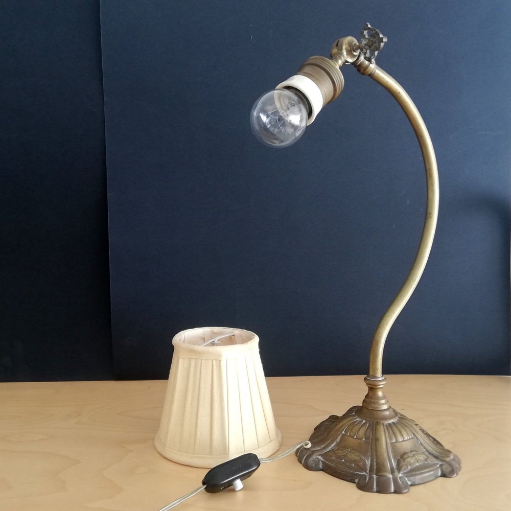 Antique French Brass Swan Neck Table Lamp, 1920s for sale at Pamono