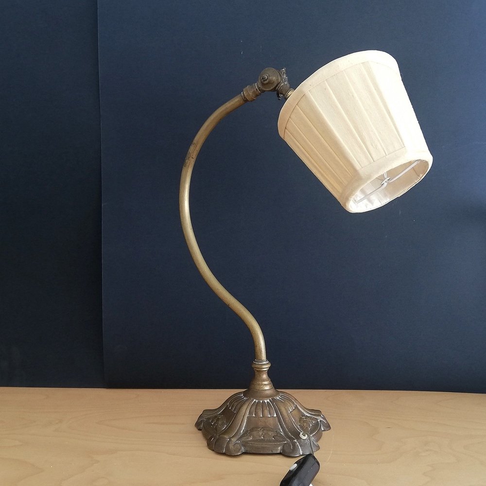 Antique French Brass Swan Neck Table Lamp, 1920s for sale at Pamono
