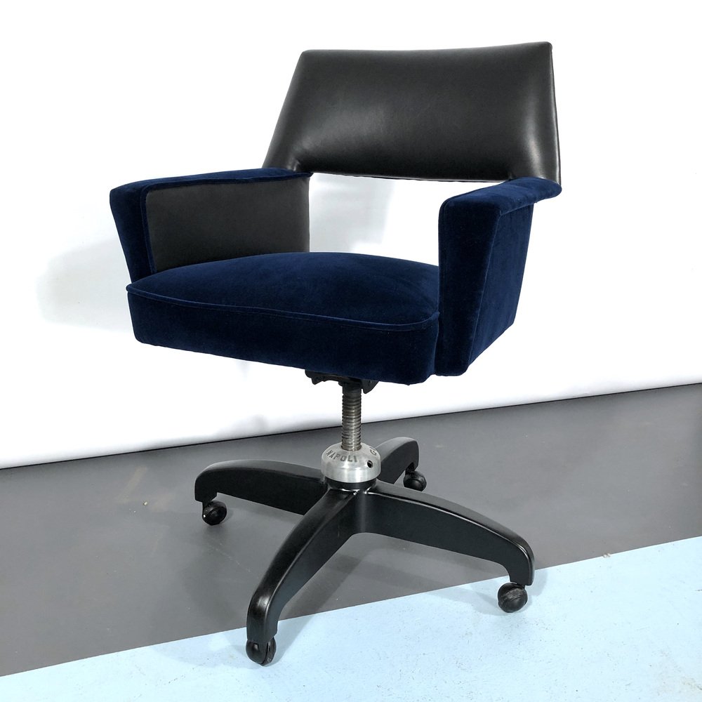 vintage velvet and leather adjustable desk chair italy 1950s OT-1034694