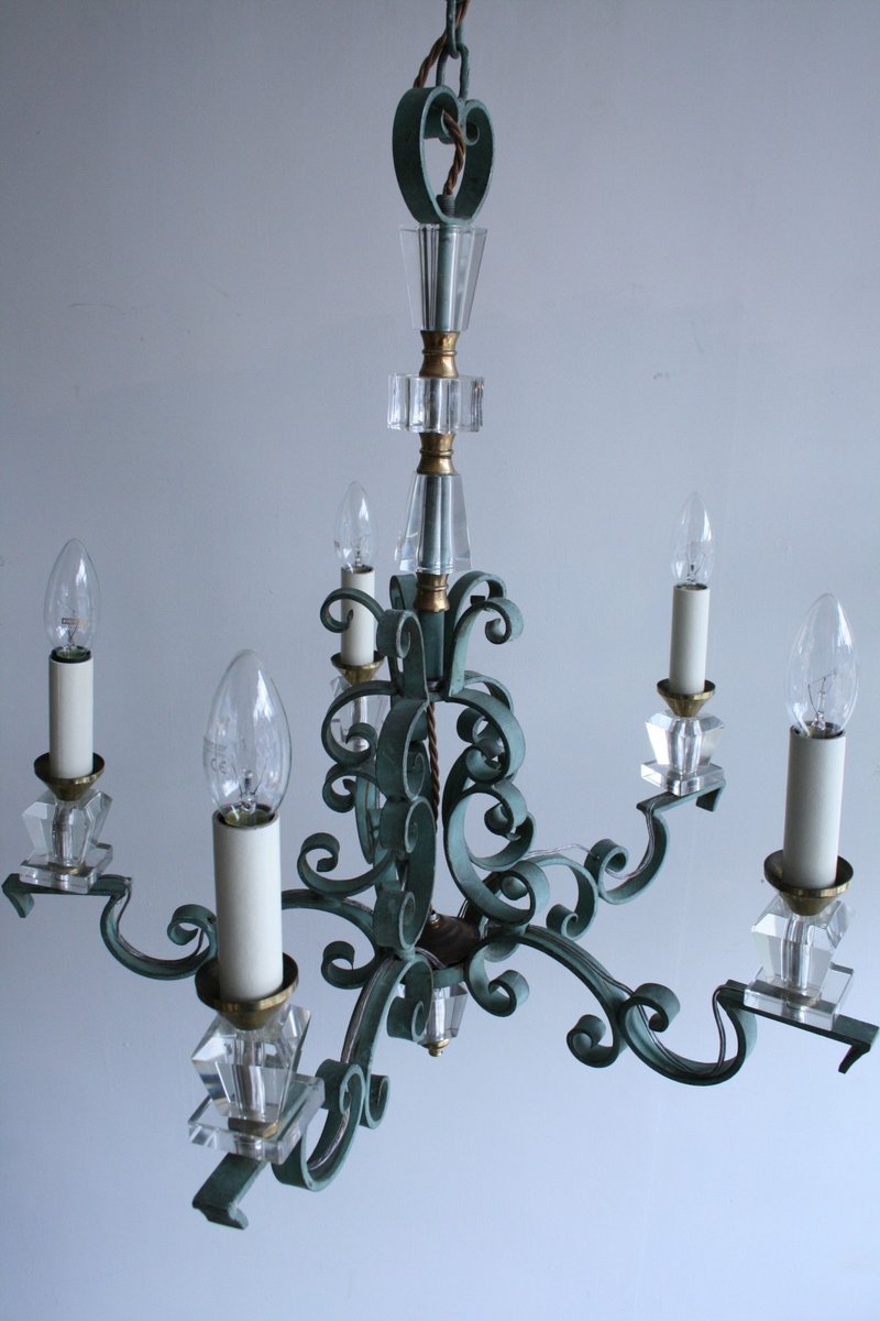 Vintage French Wrought Iron And Crystal Chandelier For At Pamono Vintage French Wrought Iron And Crystal Chandelier