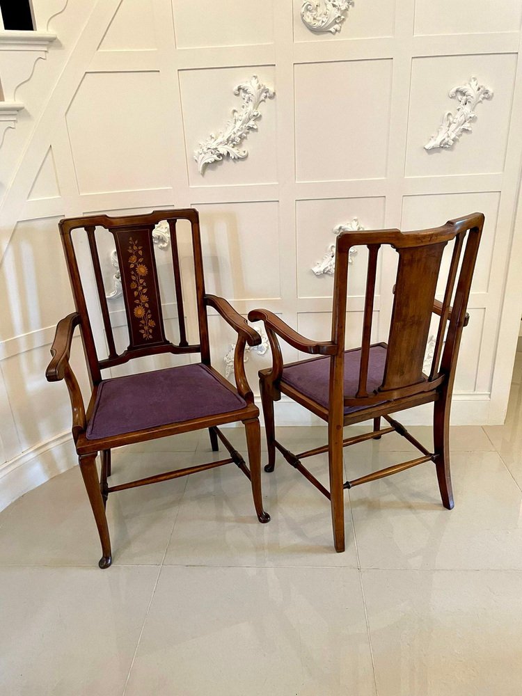 antique edwardian inlaid mahogany desk chairs set of 2 ZQT-1051055