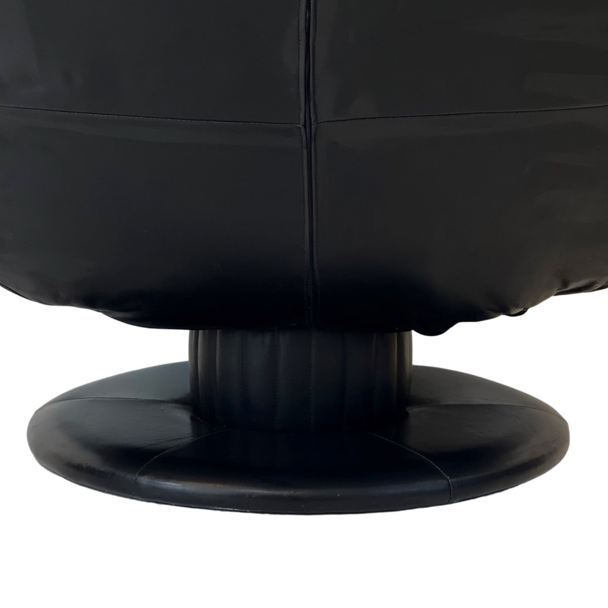 Vintage Black Leather Swivel Lounge Chair with Matching Footstool, Set