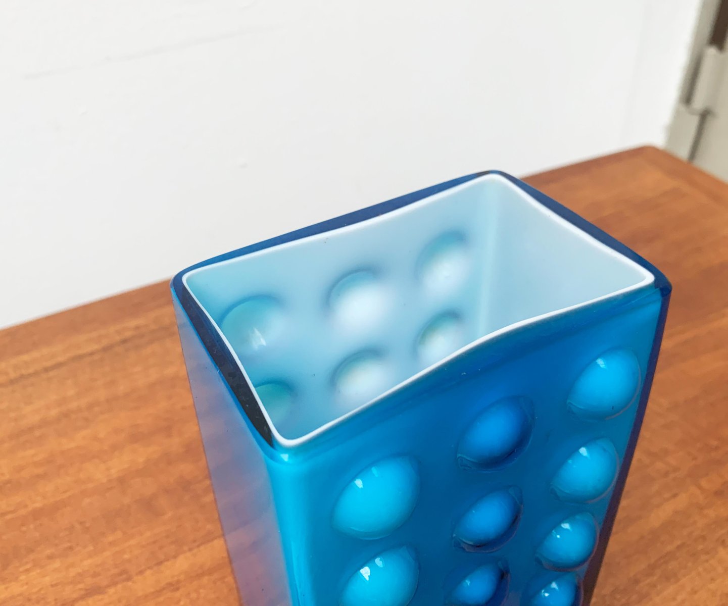 MidCentury German Glass Block Bubble Vase from Karl Friedrich Glass