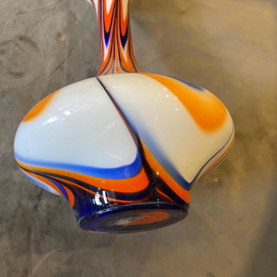 MidCentury Modern Orange and Blue Opaline Vase from Carlo Moretti, 1970s for sale at Pamono
