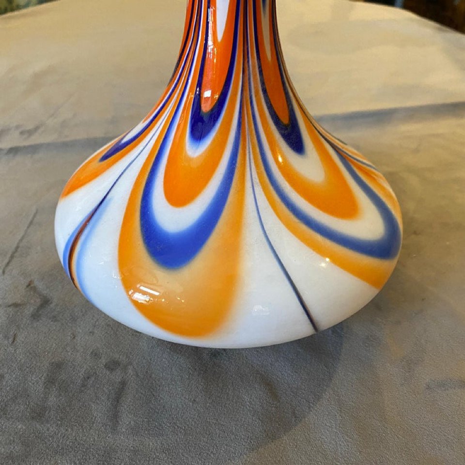 MidCentury Modern Orange and Blue Opaline Vase from Carlo Moretti, 1970s for sale at Pamono