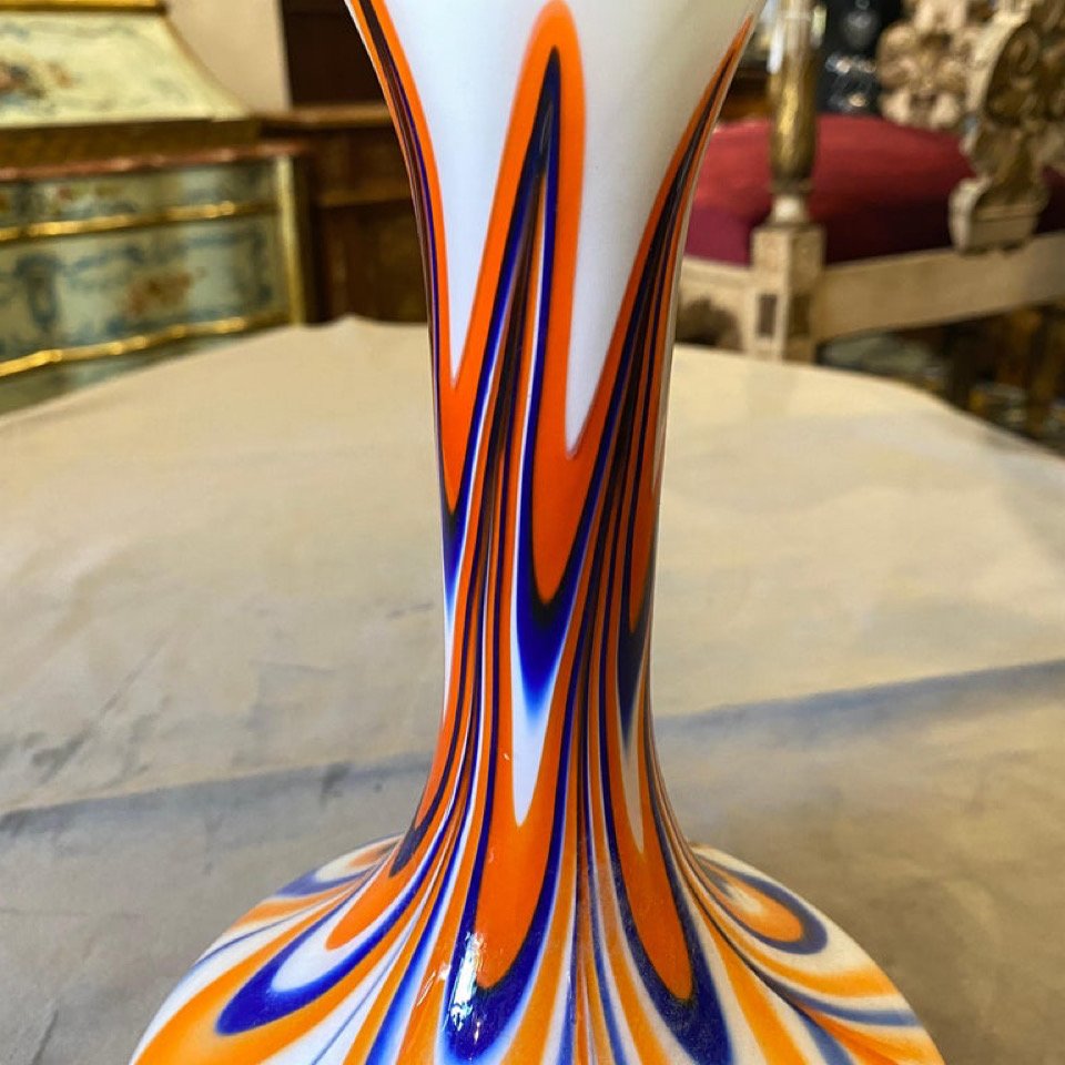 MidCentury Modern Orange and Blue Opaline Vase from Carlo Moretti, 1970s for sale at Pamono