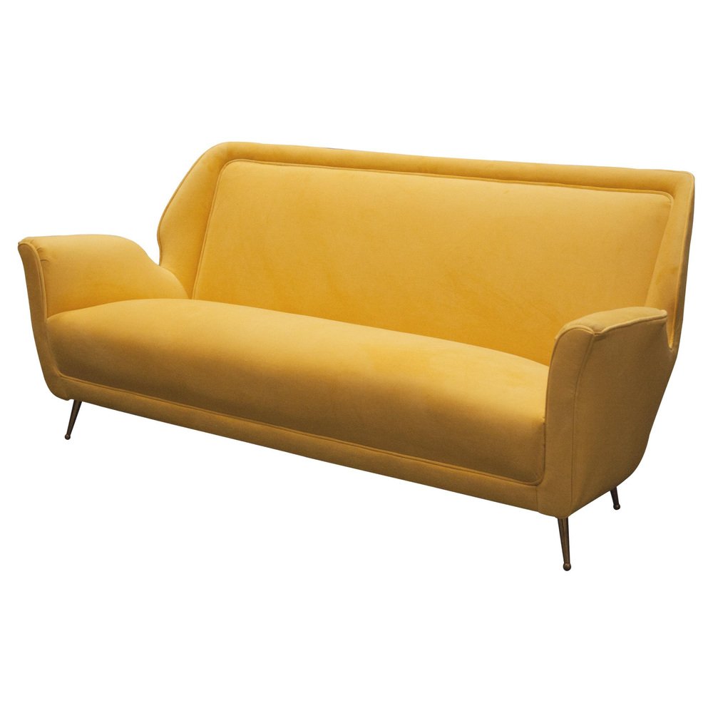 MidCentury Modern Yellow Velvet Sofa, Italy, 1950 for sale at Pamono