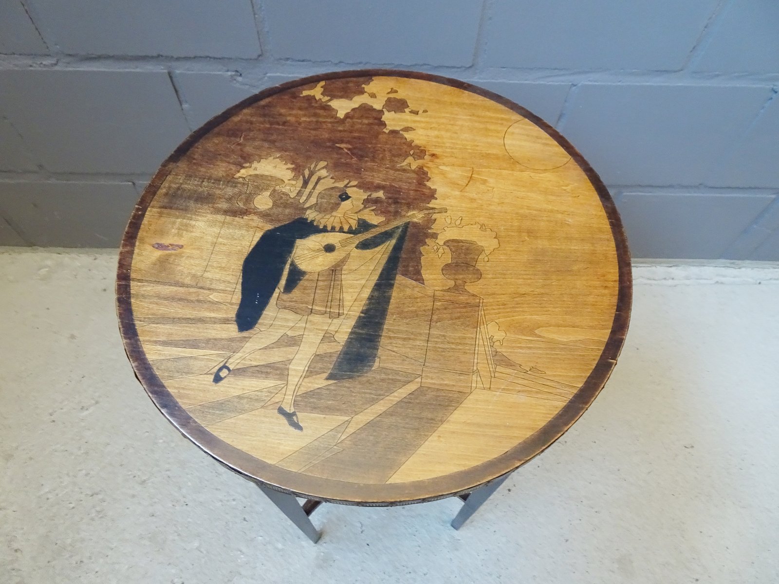 Art Deco Wooden Plant Stand with Painting for sale at Pamono