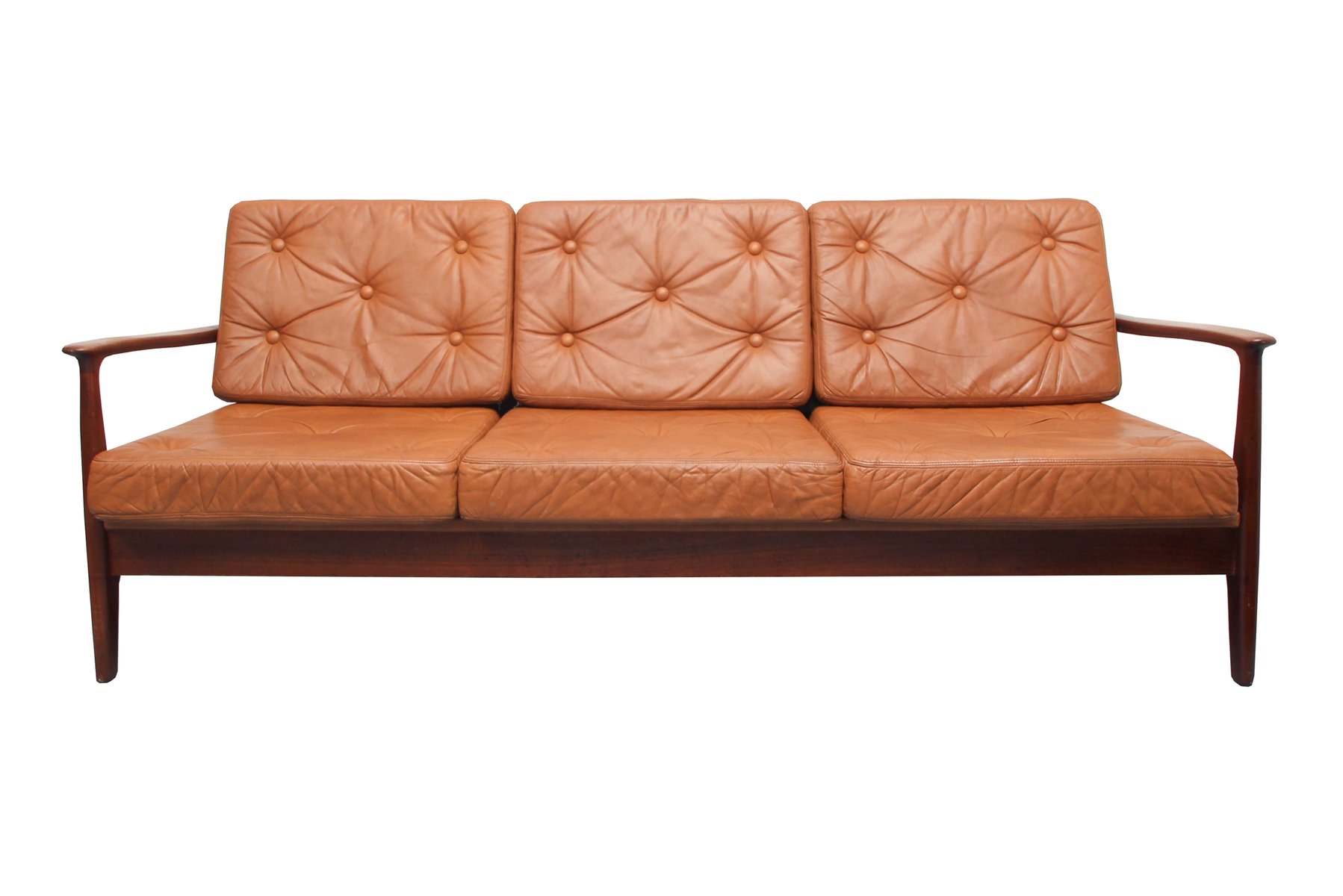 sofa or daybed in teak and leather by eugen schmidt for soloform 1960s PF-1063697