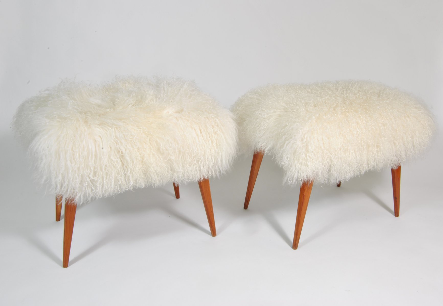 poufs in white mongolian leather italy 1950s set of 2 WFB-1063834