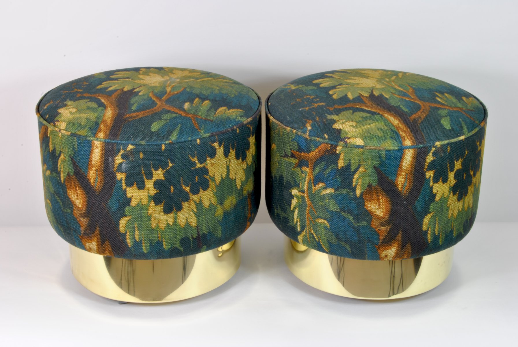round poufs with brass bases and new fabric italy 1970s set of 2 WFB-1063844