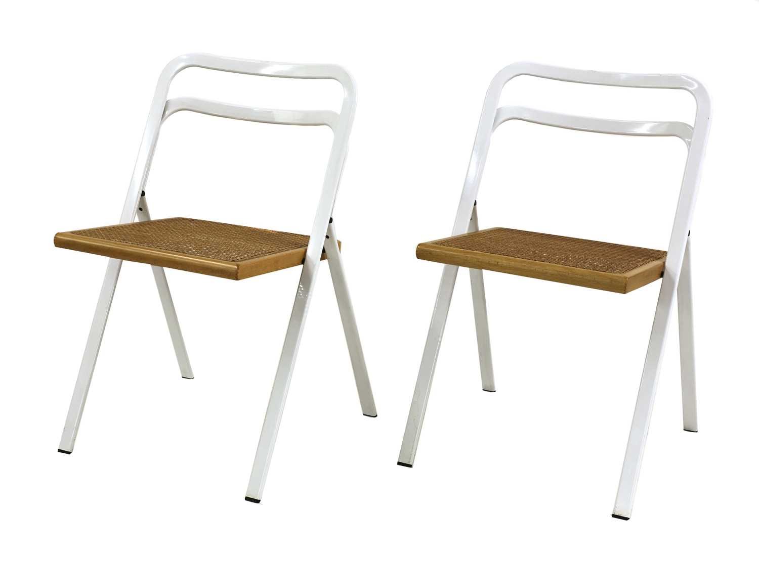 folding white side chair with blonde wood and cane seat by giorgio cattelan for cidue italy 1970s DYS-1063972