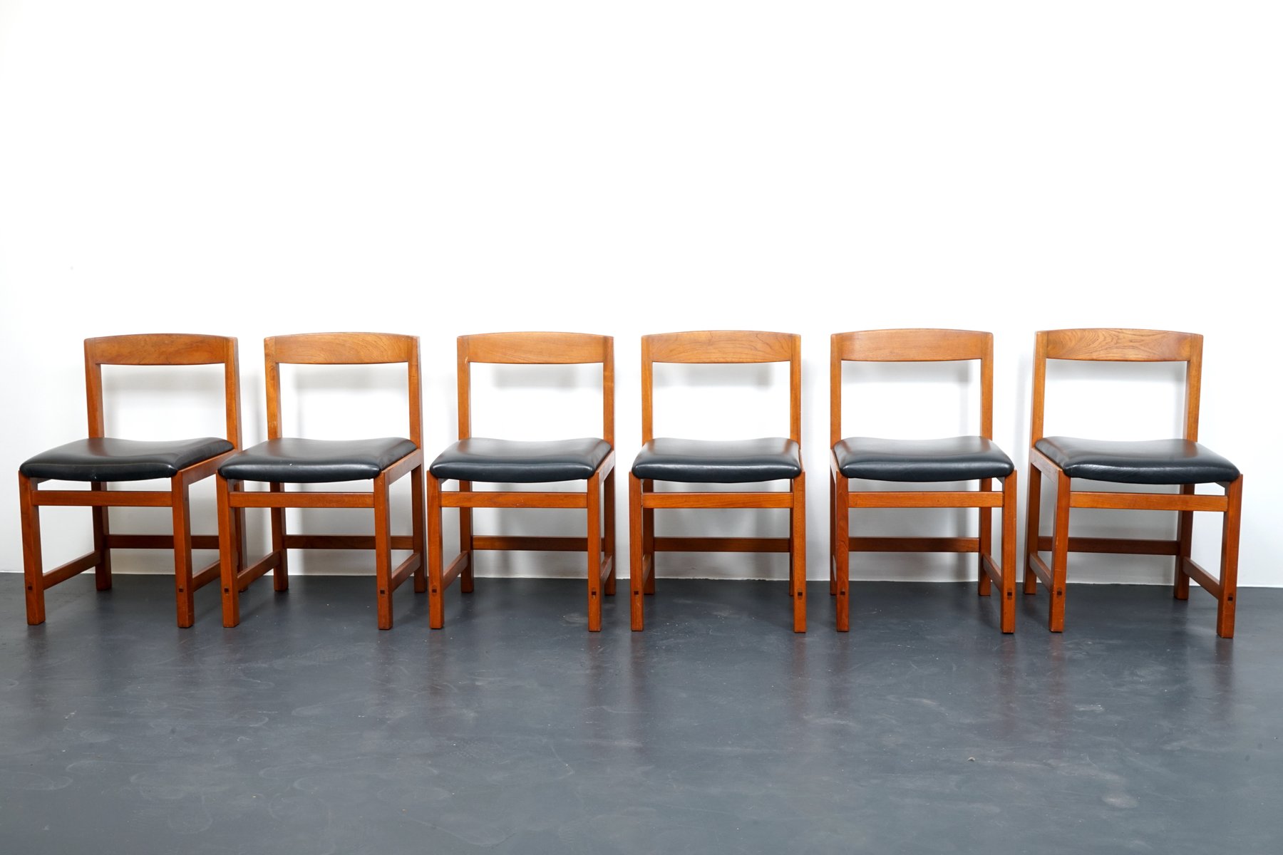 Vintage Solid Teak Dining Chairs, Denmark, 1960s, Set of 6 for sale at