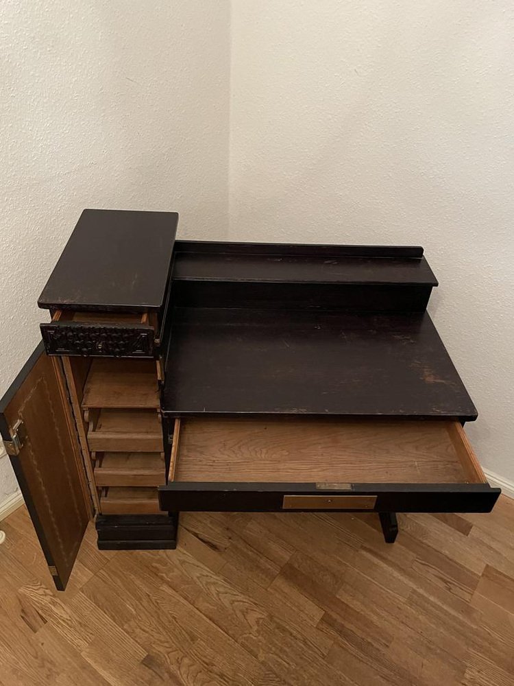Antique Dark Solid Wood Study Desk for sale at Pamono