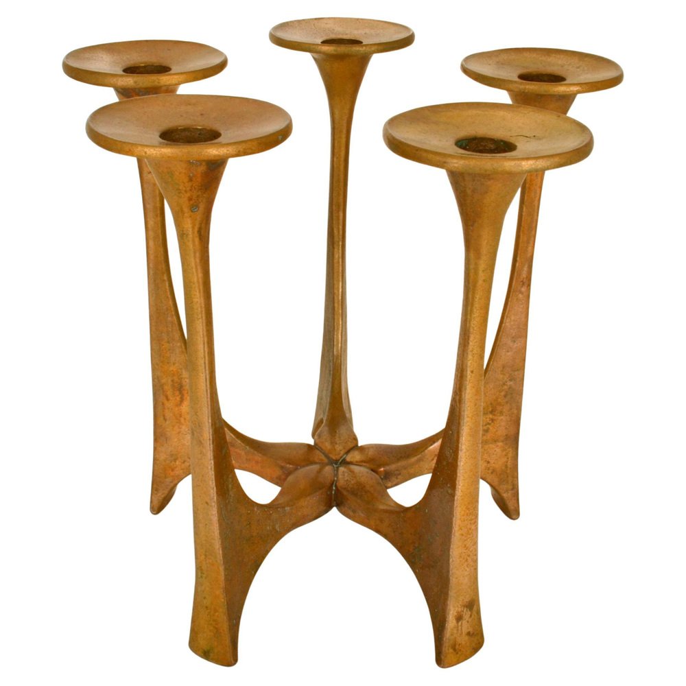 Five Arm Bronze Adjustable Candelabra Chandelier by Harjes for sale at