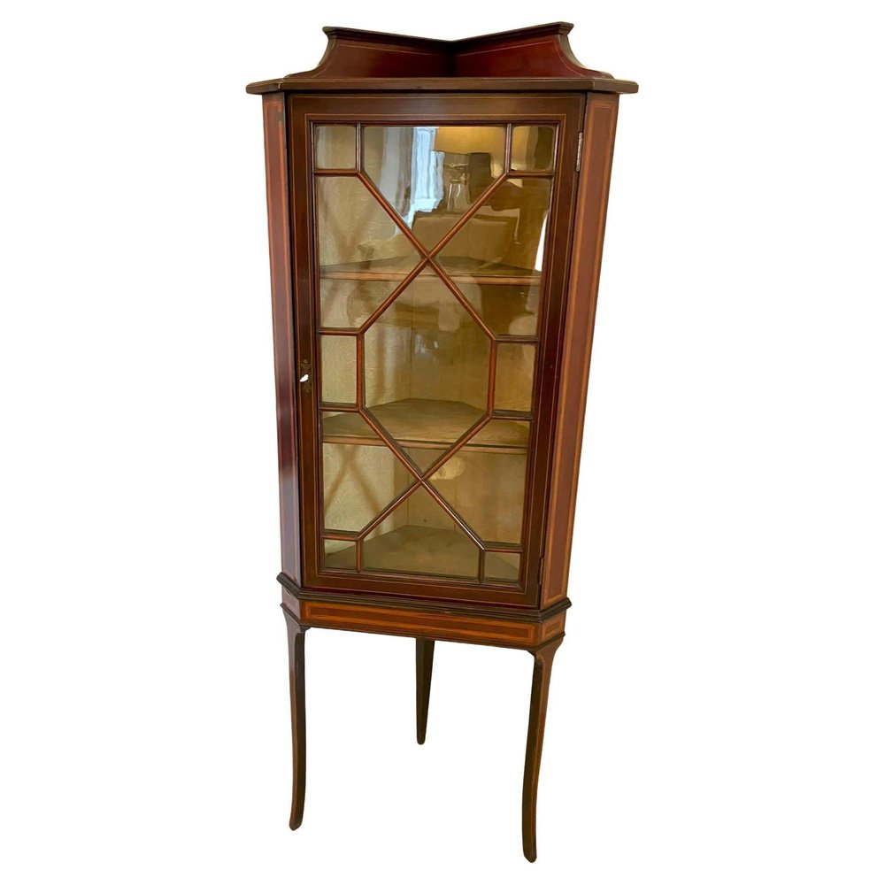 Antique Edwardian Inlaid Mahogany Corner Display for sale at Pamono
