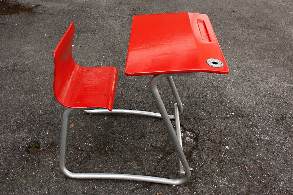 red school desk with chair 1950s RZ-107235