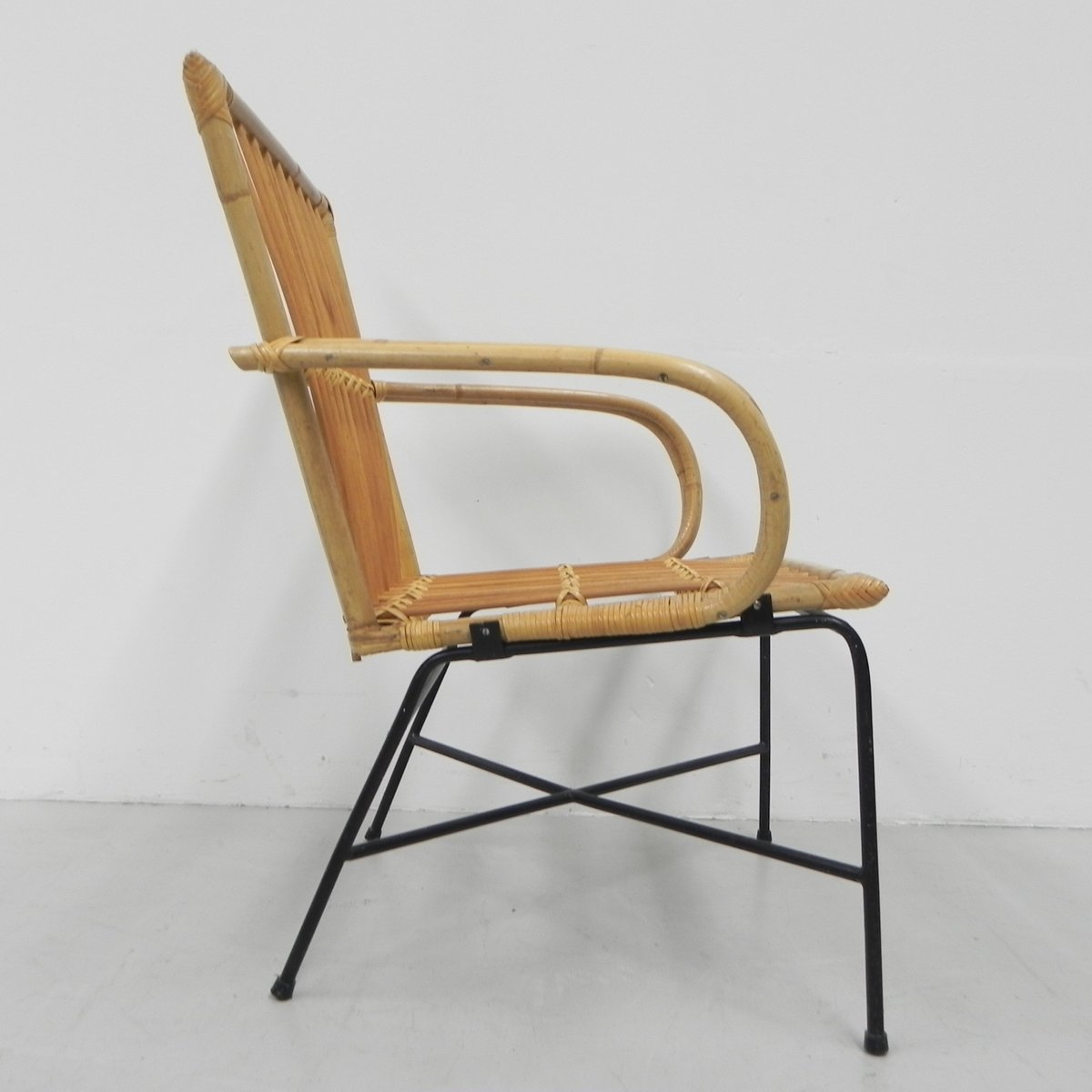 Rattan Chair on Steel Frame for sale at Pamono