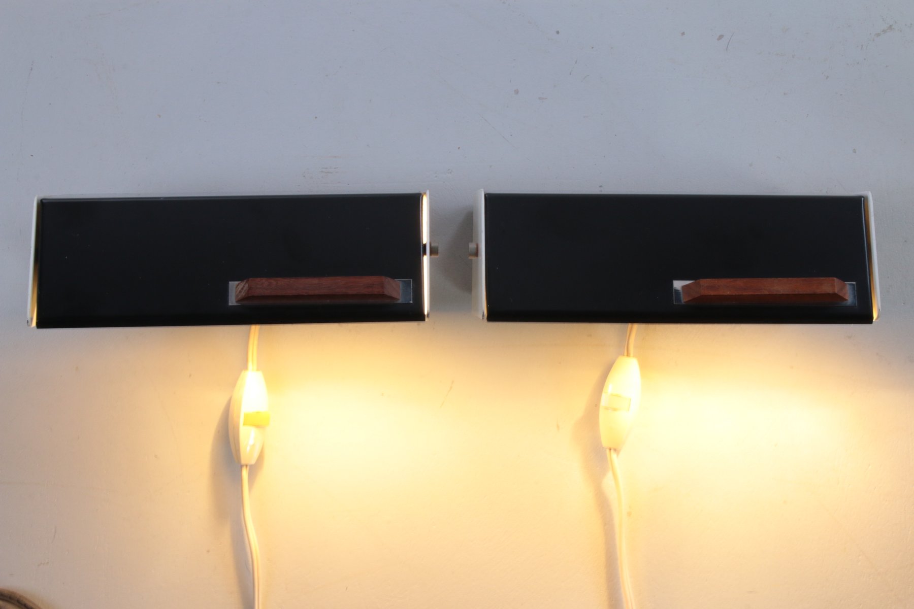 Vintage Night Lights in Metal and Teak Wood, 1960s, Set of 2 for sale