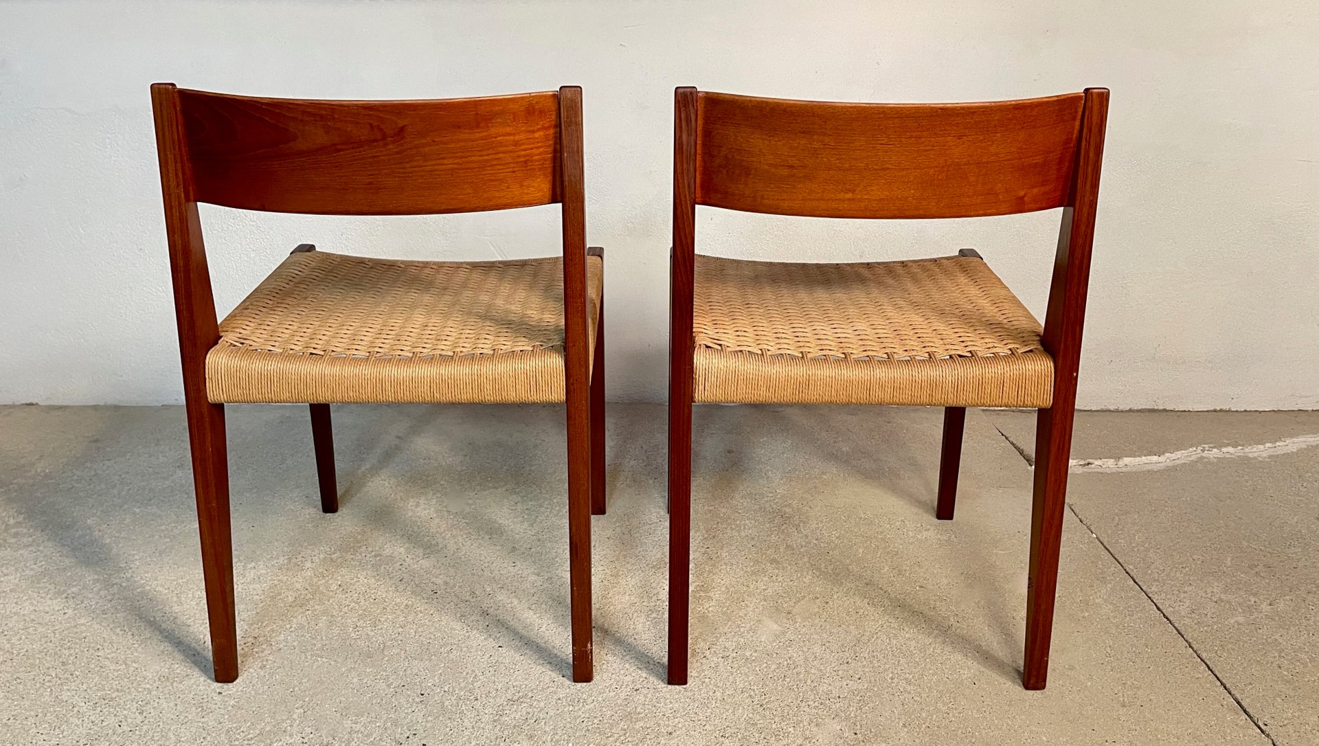 Danish Minimalist Model Pia Teak Dining Chairs with Paper Cord Seats by