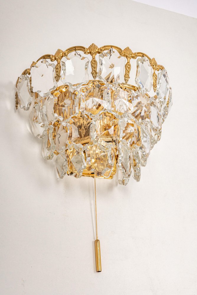 Brass and Crystal Glass Wall Lights from Bakalowits, Austria, 1960s for sale at Pamono