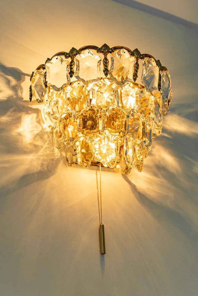 Brass and Crystal Glass Wall Lights from Bakalowits, Austria, 1960s for sale at Pamono