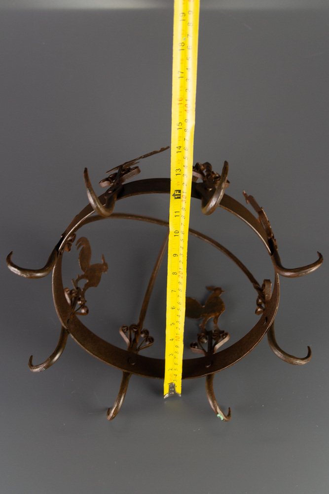 Wrought Iron and Metal Rooster Hanging Pot Rack for sale at Pamono