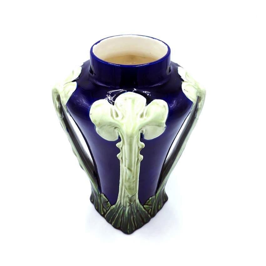 Antique Italian Blue and Green Floral Ceramic Liberty Vase, 1900s for