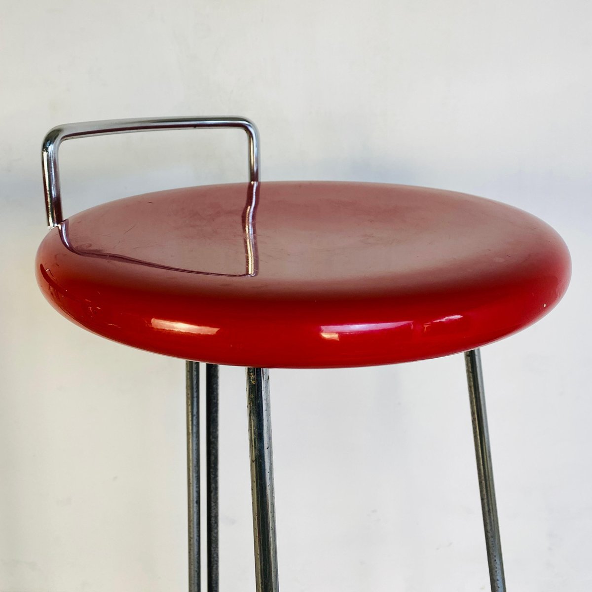 MidCentury Modern Italian Set of High Red Metal Stools by Dada, 1980s