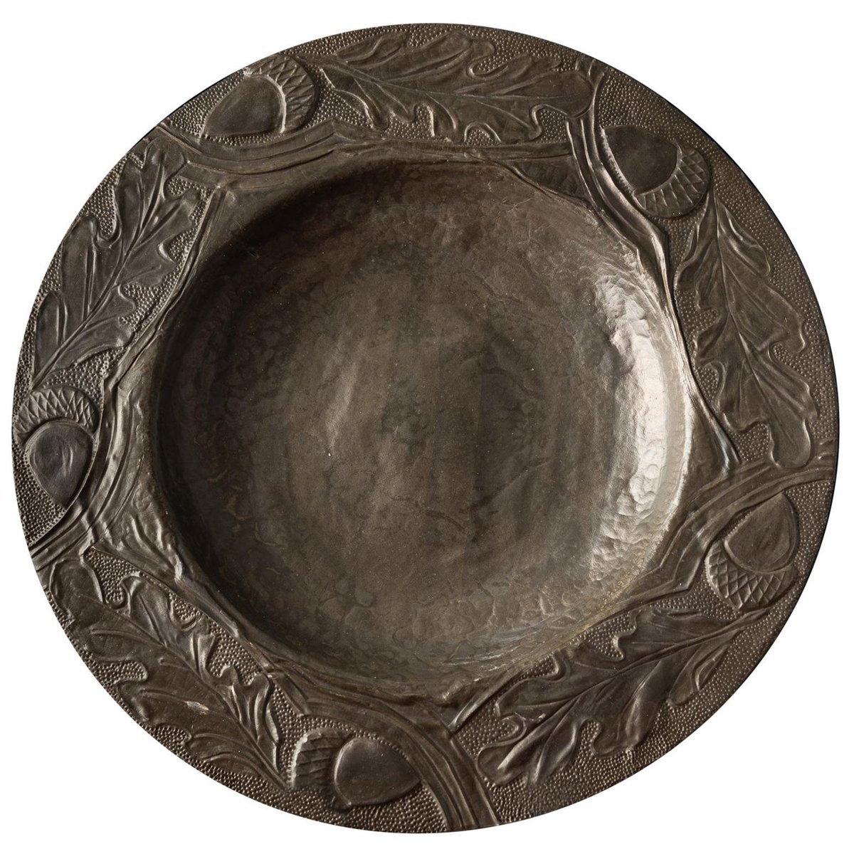 Decorative Pewter Plate with Leaves and Acorns for sale at Pamono