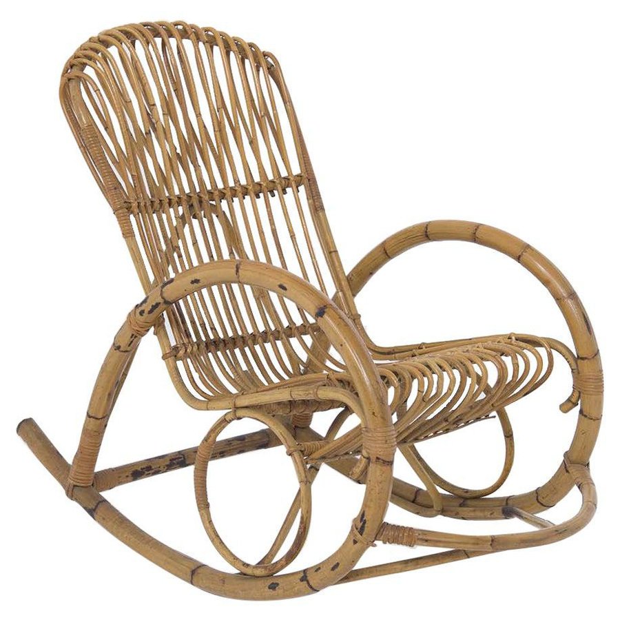 Italienischer Vintage Bambus Schaukelstuhl, 1950er bei Pamono kaufen