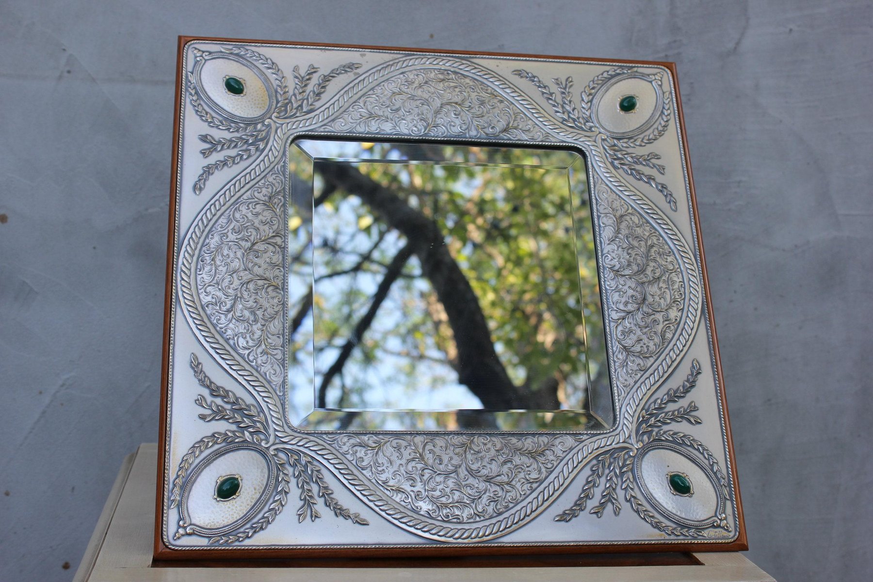 Italian Sterling Silver Table Top Mirror by Castellani for sale at Pamono