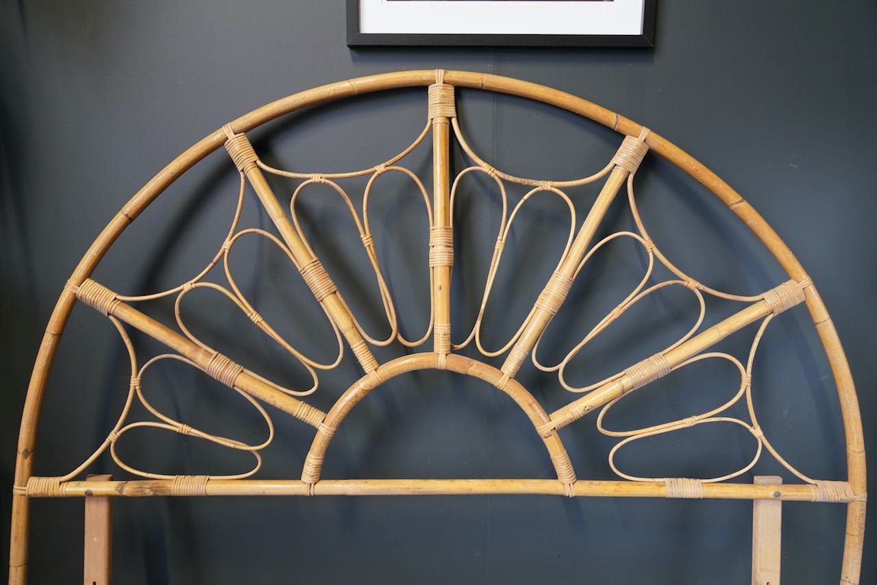 Large MidCentury Double King Size Bamboo Peacock Sunburst Headboard